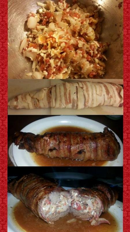 bacon wrapped stuffed venison loin