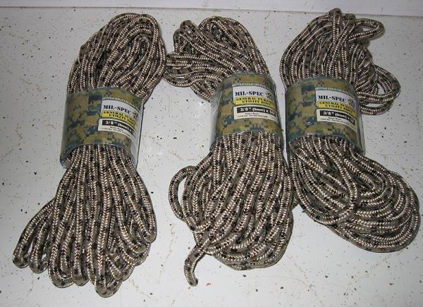 Military Spec. General Utility Rope
1350 pound tensile strenght
3/8 (9mm) x 50'